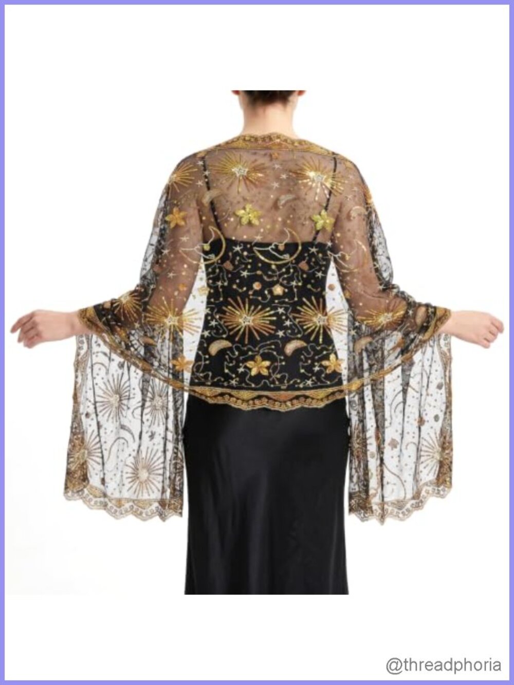 Women Sequin Star Moon Sheer Mesh Shawl Wrap for Evening Dresses